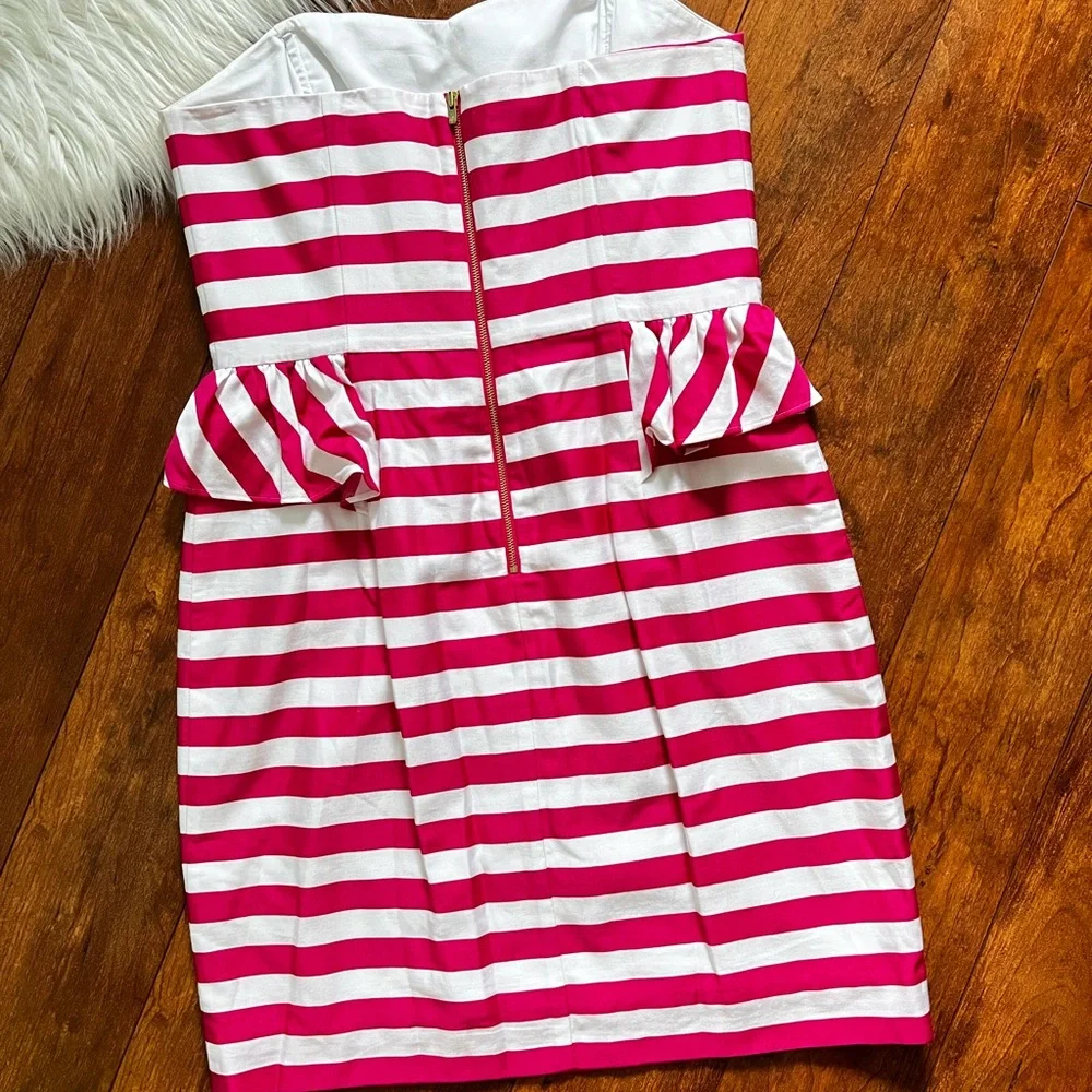 Lilly Pulitzer Maybell Azalea Pink Swizzle Stripe Peplum Strapless Dress-Size 6 - Picture 6 of 14